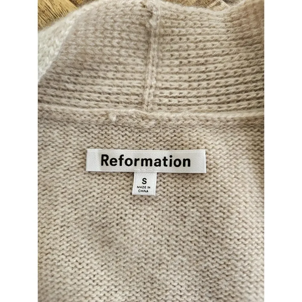 Reformation Bri Cashmere Long Open Front Cardigan Oatmeal Sz Small Tan Designer - Picture 10 of 14